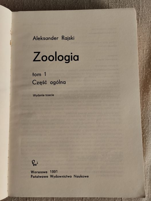Zoologia tom 1 część ogólna Aleksander Rajski