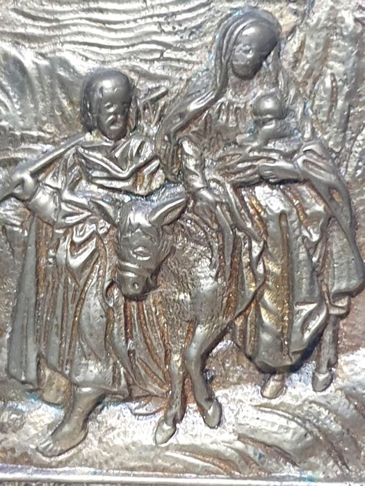 Antiga placa religiosa " A viagem para Jerusalém" em bronze