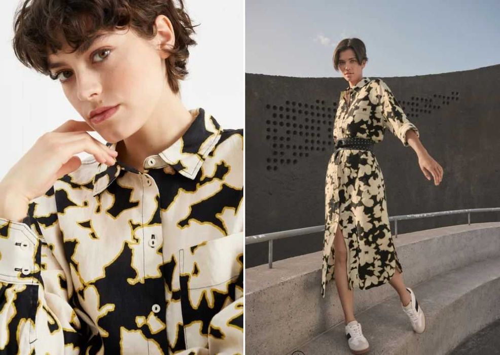 Лляна сукня сорочка  C&A Eur 42, F 44, льон XL- XXL беж квіти