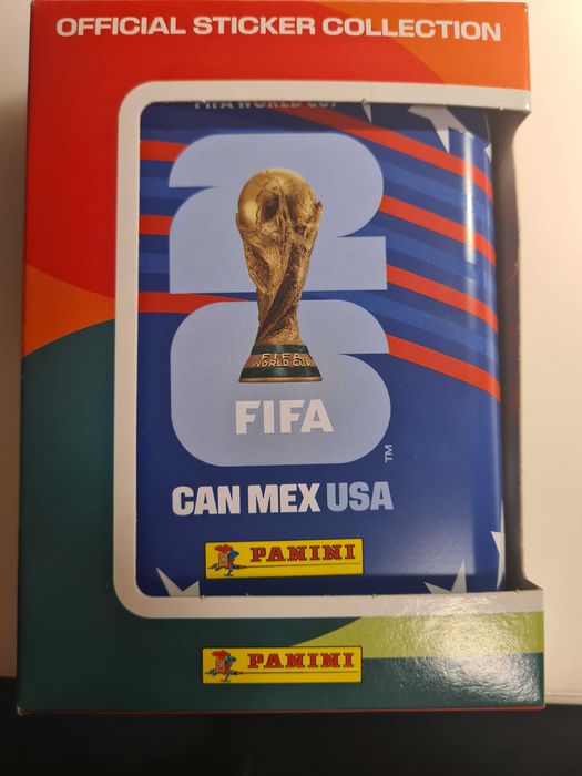 Lata oficial Panini FIFA world cup 2026 com 8 saquetas de cromos