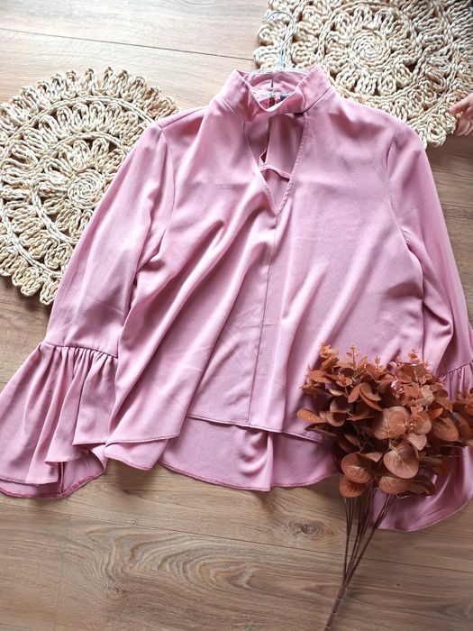 jasnoróżowa pudrowa pudrowy róż bluzka koszula z długim rękawem 44XXL