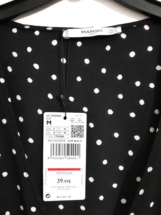 Vestido cruzado preto c/bolinhas da Mango T: M Novo c/etiqueta