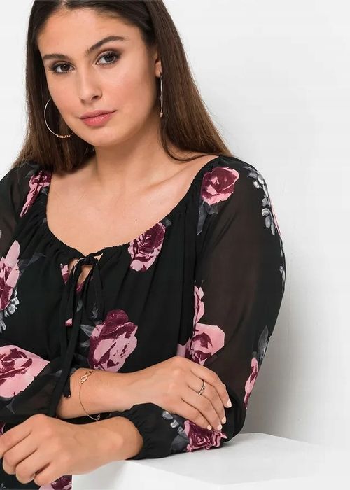 B.P.C bluzka szyfonowa w kwiatki z dekoltem carmen ^54