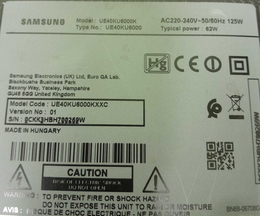 Televisão Samsung UE40KU6000K vendo as peças