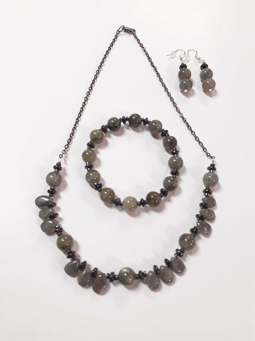 Komplet biżuterii z kamienia labradoryt - naszyjnik, bransoletka i ...