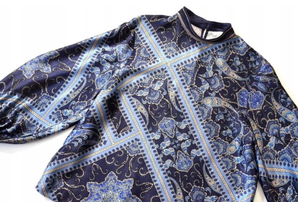 H&M bluzka z satyny z bufkami piękny wzór r 42-44