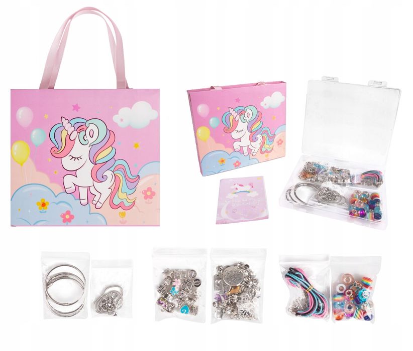 Biżuteria Bransoletki Naszyjniki Dla Dziewczynek Torebka 71 el.