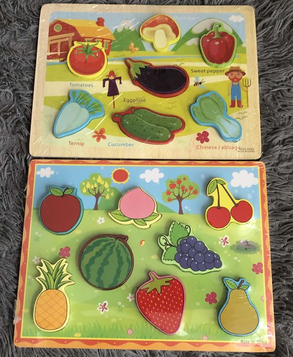 Детские игрушки из дерева "Фрукты" и "Овощи" (2 шт).