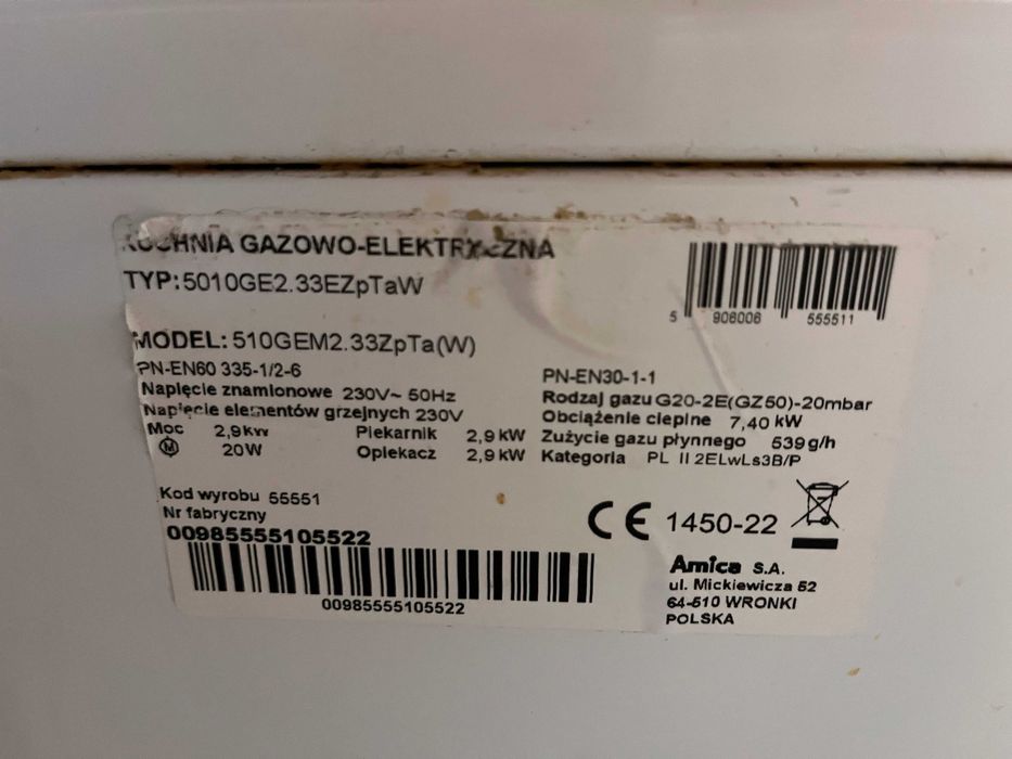 Kuchenka gazowa Amica