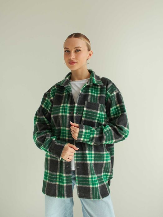 Сорочка жіноча в клітинку графітово-зелений рубашка женская в клетку