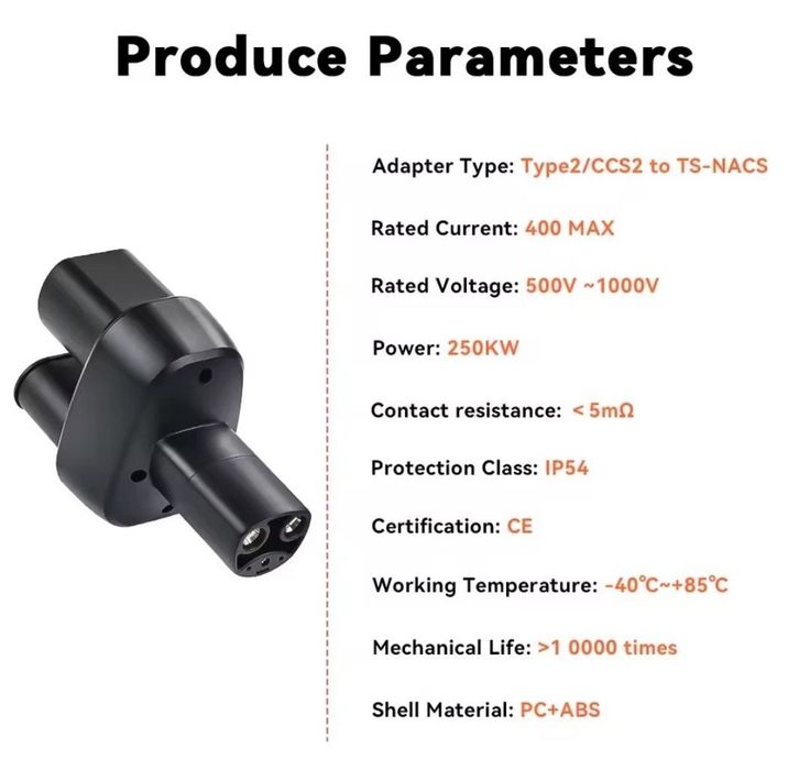 Адаптер швидкої зарядки CCS2 - Tesla NACS | 400A 250кВт AC/DC | Для Tesla USA Model 3, Y, S, X | Supercharger Ready