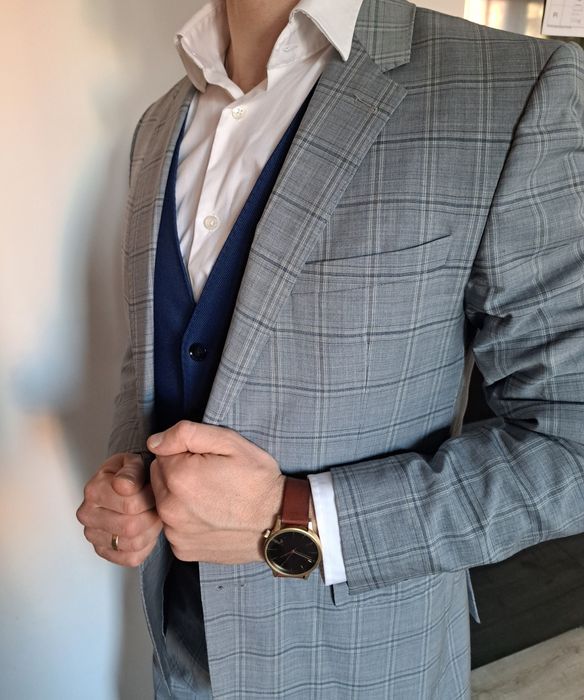 Elegancki garnitur męski komplet Zara kamizelka marynarka i spodnie