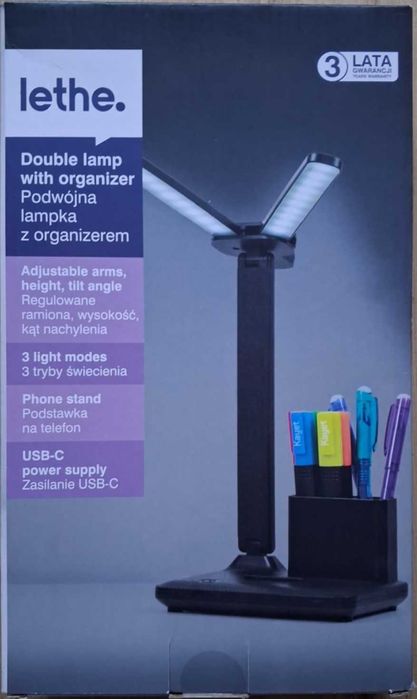 Lamkpa Biurkowa Lethe Podwójna lampka z pojemnikiem na przybory Czarna