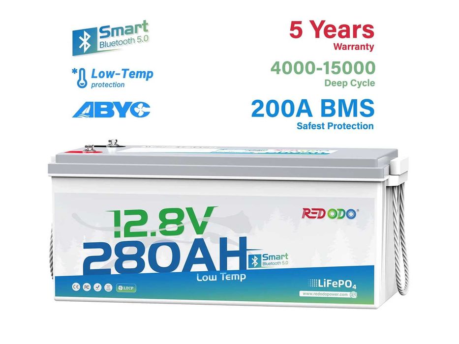 REDODO 12V 100/140/165/200/280Ah Bluetooth LiFePO4 - Акумулятори із США