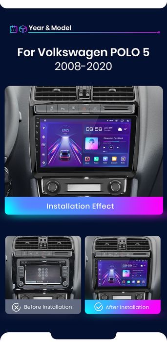 Rádio 9" android Volkswagen Polo 2008-20 Bluetooth WIFI GPS Novo