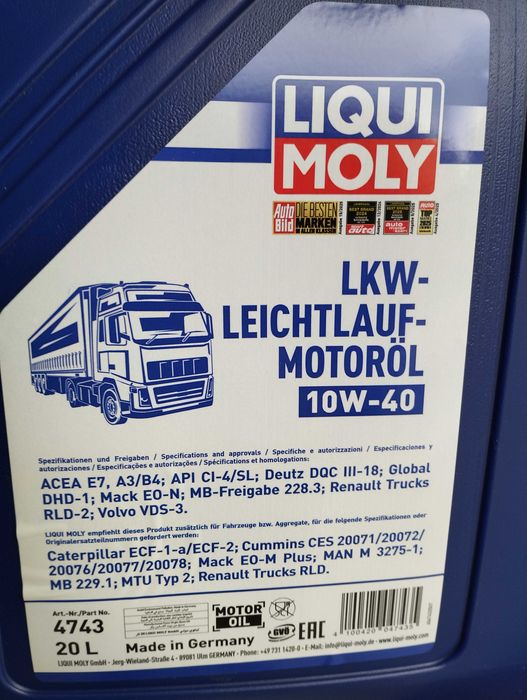 Маторное масло Ligui Moly 10W-40 LKW Langzeit 20л полусентетика