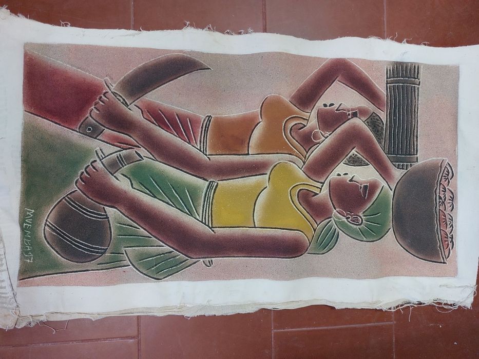 Telas pintadas à mão por artista africano