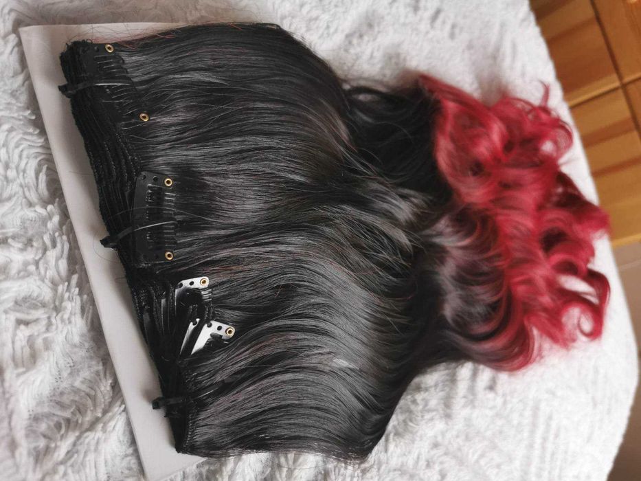 Doczepiane włosy clip in 65 cm ombre brąz czerwień
