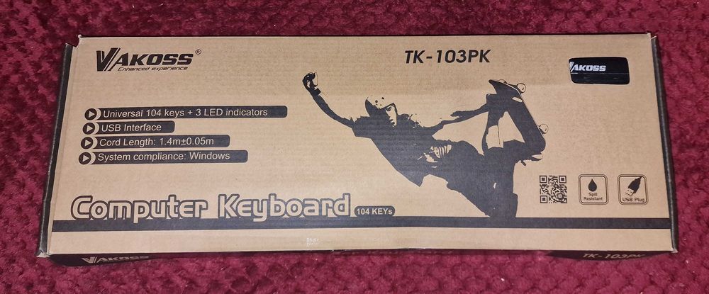 Klawiatura standardowa przewodowa czarna USB, brak 1 klawisza