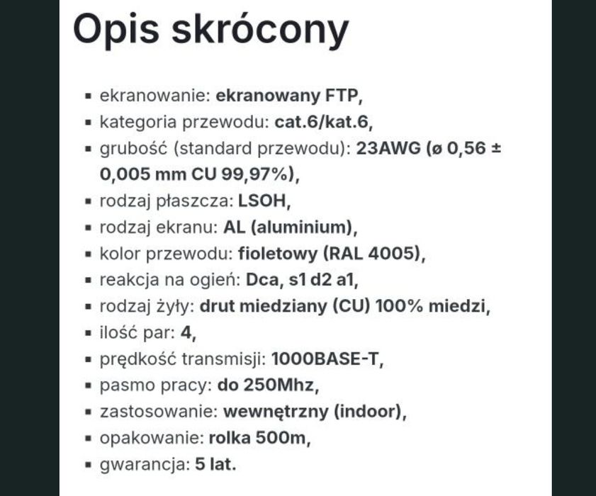 Przewód sieciowy Solarix CAT6 FTP LSOH 20m