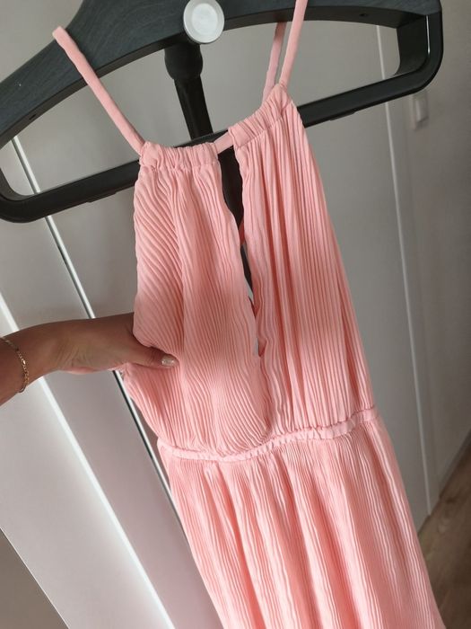 Długa maxi sukienka pudrowy róż h&M 40 L