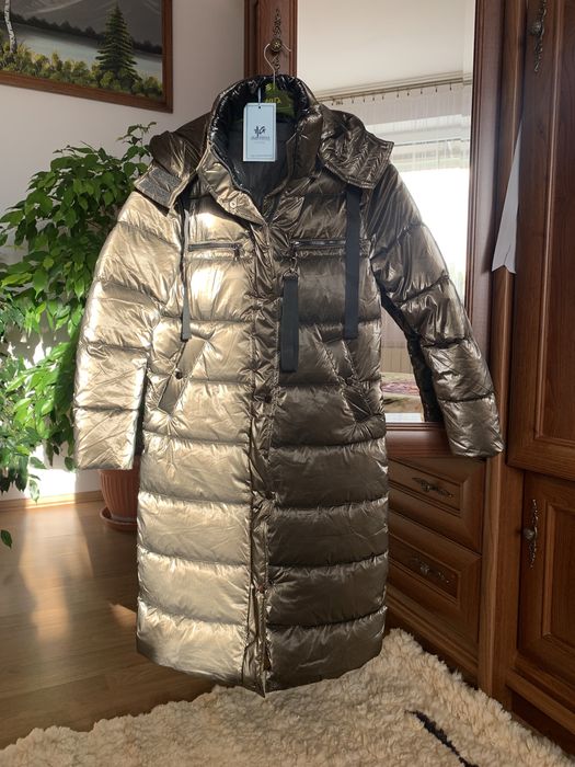 Damska błyszcząca kurtka  puchowa ciemny złoty