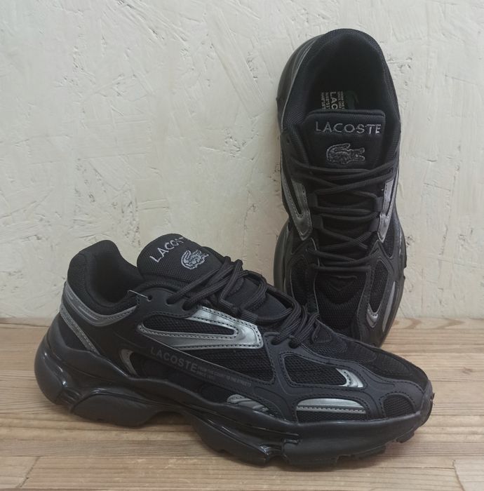 Lacoste кроссовки мужские черные кожа/текстиль модные