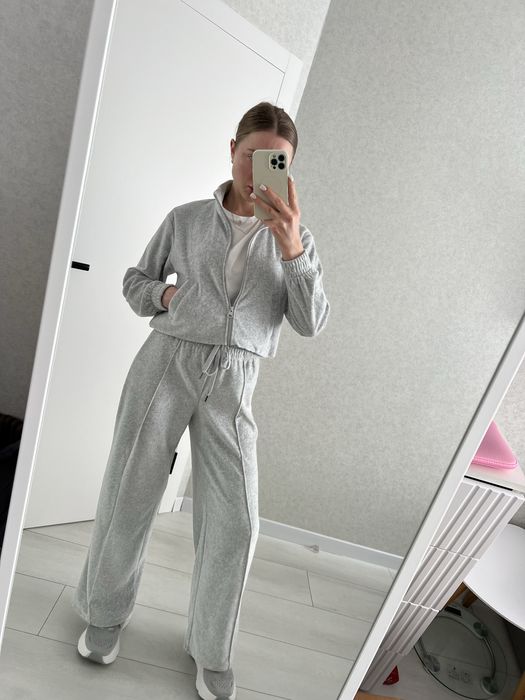 Велюровий костюм hm бавовняний сірий зіп худі zara