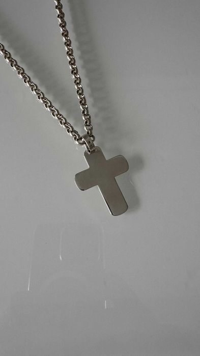 Fio de Prata Malha Cordão com Cruz