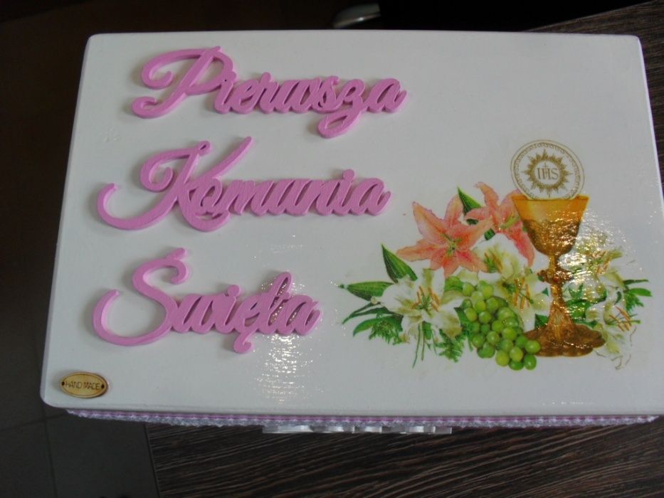 Kuferek decoupage Komunia Święta dla dziewczynki