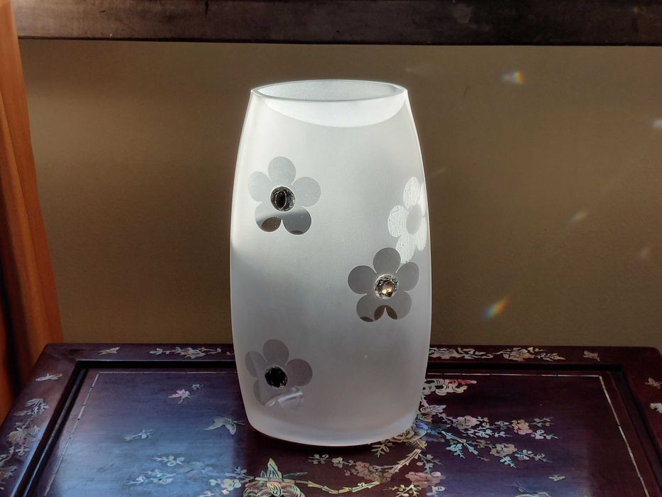 Vaso de Vidro Fosco Floral com Brilhos