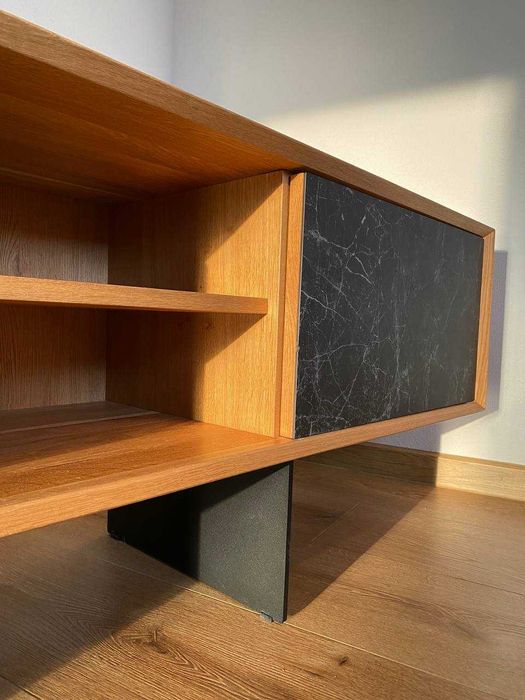 Szafka RTV, Lity Dąb, Spiek Kwarcowy, Loftowy Styl