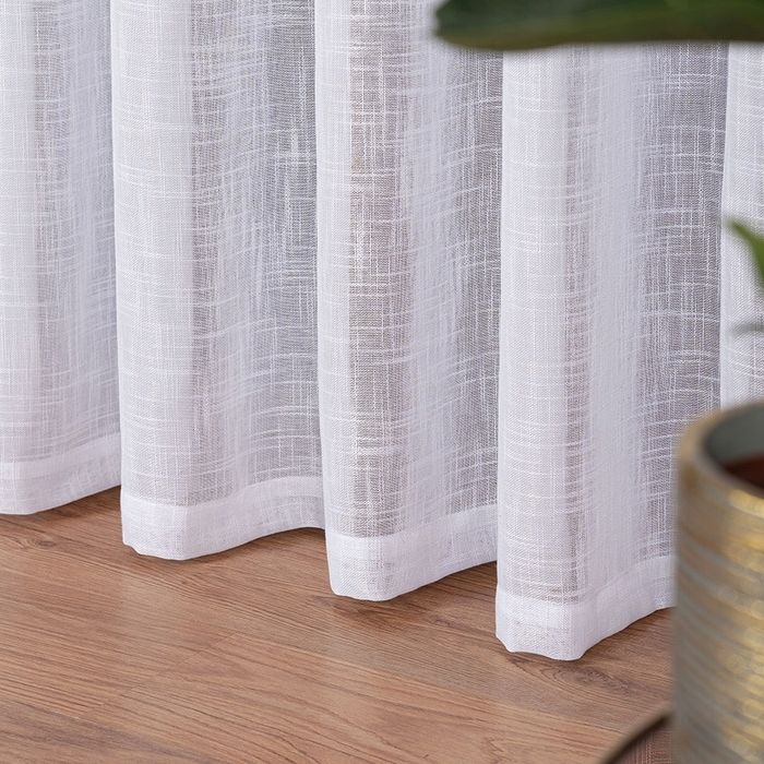 Biała firana gotowa typu len na taśmie 300x250cm lniana gruba żabki