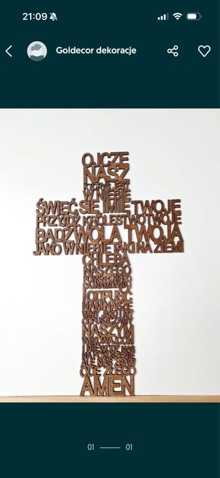 Dekoracje Krzyz z modlitwą