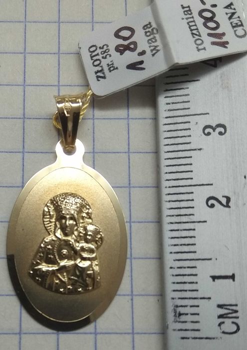 Duży Medalik Matka Boska Częstochowska owal Złoto 585 14 karat NOWE