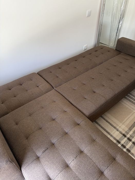 Sofá modular com chaise long castanho chocolate