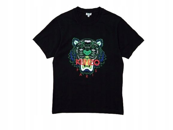KENZO Koszulka Męska T-Shirt Czarna Logowana r. M