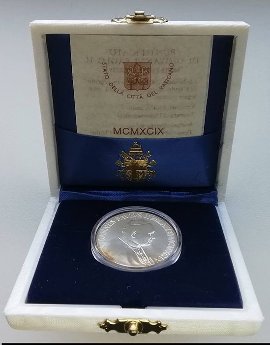 Ватикан 500 лір 1999р. СРІБЛО . 70 років - Незалежність Ватікана. Сертифікат.