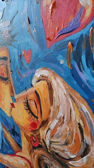 Abstrakcja Miłość i pocałunek 50x70 cm obraz malowany chłopak dziewczyna
