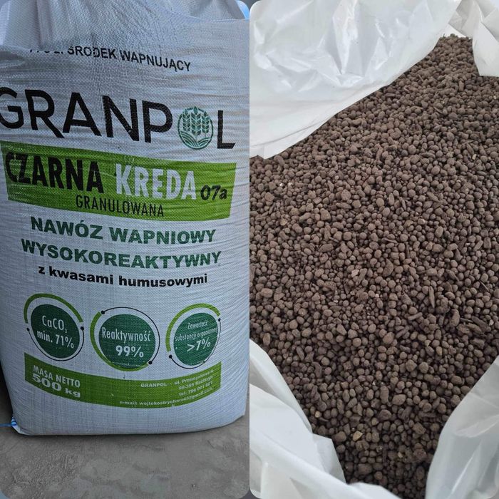 Wapno magnezowe granulowane , Kreda 98%, czarna kreda z humusem