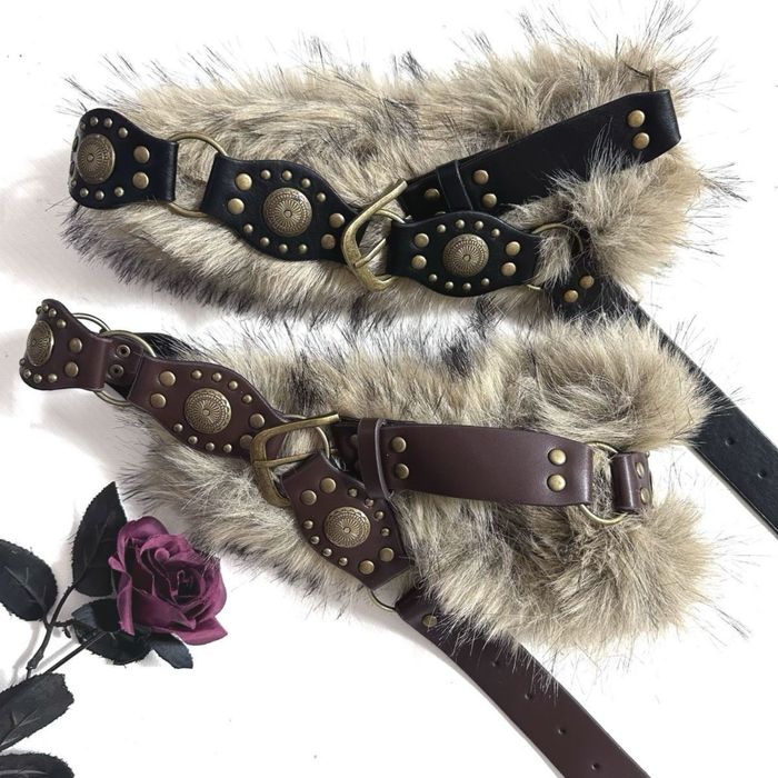 Ремень с Мехом Jaded London Коричневый пояс y2k Harajuku Пушистый