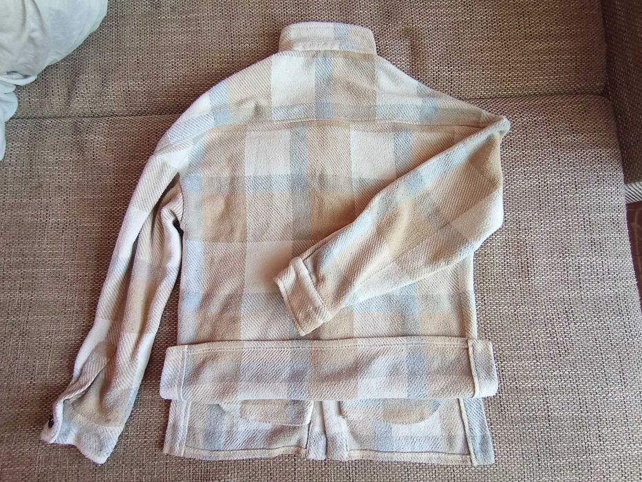 Тепла куртка-сорочка в клітинку Staff (Oversize) S бежева