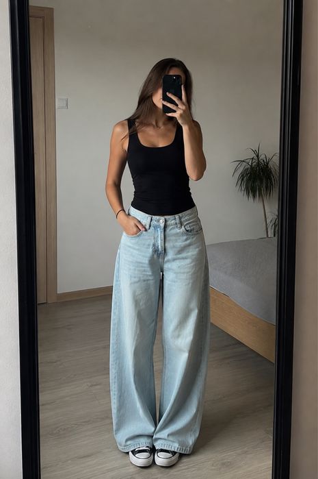 jeans jeansy dzinsy zara bershka wide leg palazzo blue