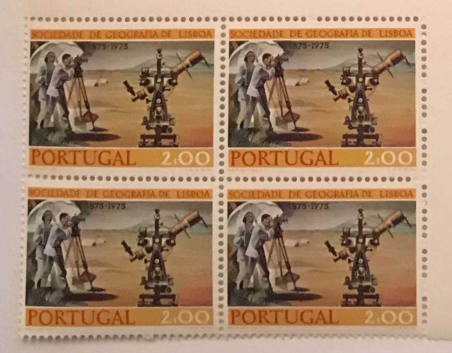 Quadra de selos novos de 2$00 - Cent. Soc. de Geografia de Lisboa-1975