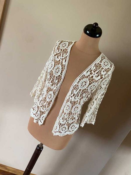 42 40 narzutka tkana azur koronka krem bez biel boho styl xl +size