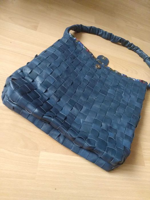 Torba worek granatowa skóra