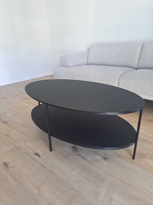 Mesa de centro oval de vidro temperado e metal (como nova)