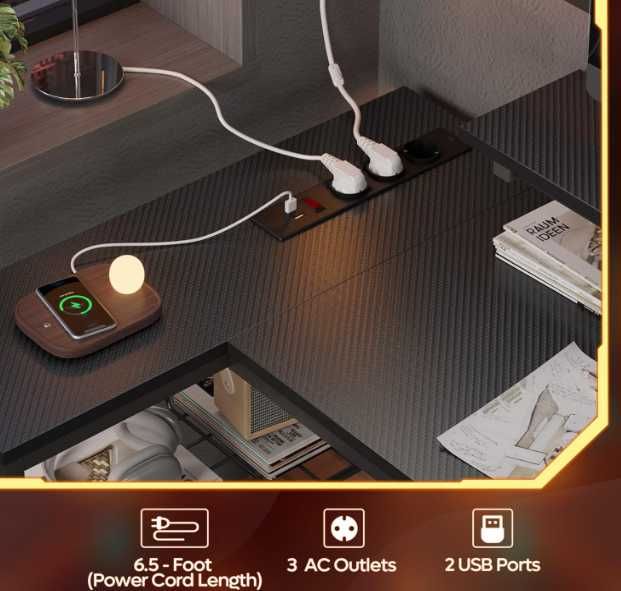 Biurko gamingowe Bestier L LED gniazdka 106 cm
