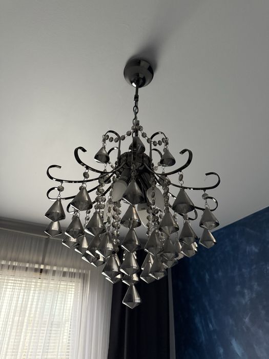 Lampa sufitowa, glamour, kryształy, grafit