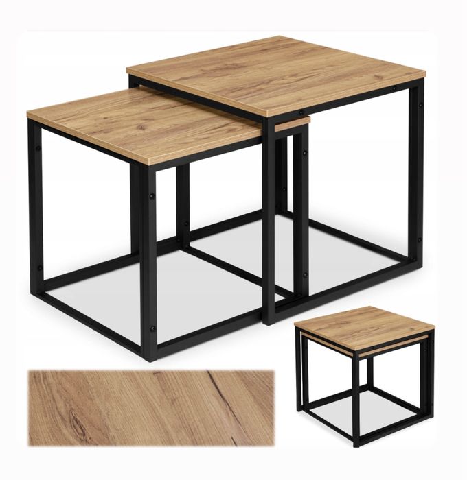 Ławka Stolik Stół Kawowy Zestaw Stolików 2w1 Loft Drewniane